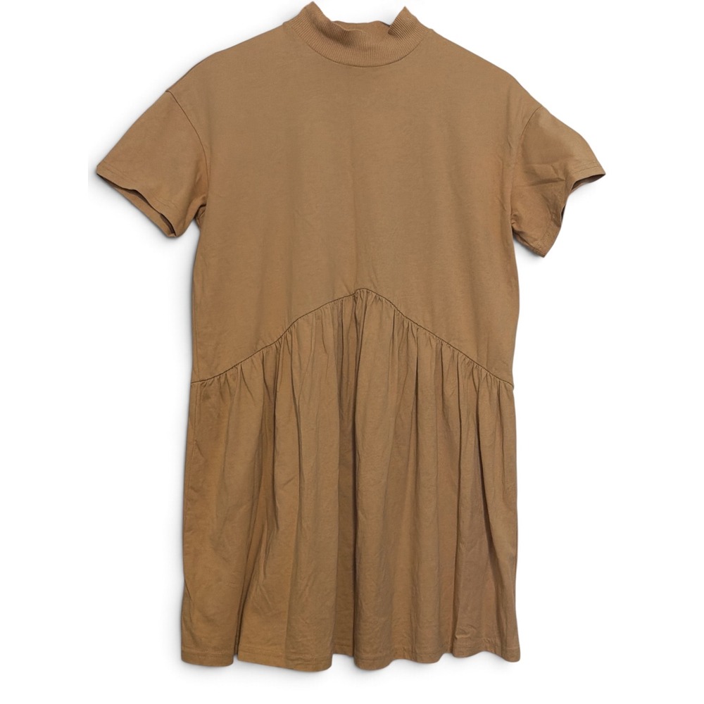 ASOS Womens Oversized Babydoll Dress Tan Cotton Mock Neck Mini Sz US 0